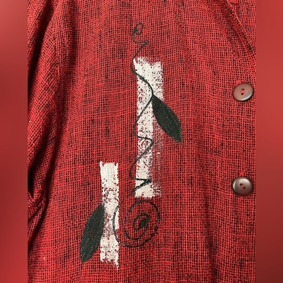 Art to wear Cadigan Button-up Top hand painted on red/black weave women’s M - Picture 4 of 11